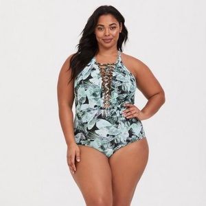 Torrid Slim Fix Wireless Lace-Up One Piece Swimsuit